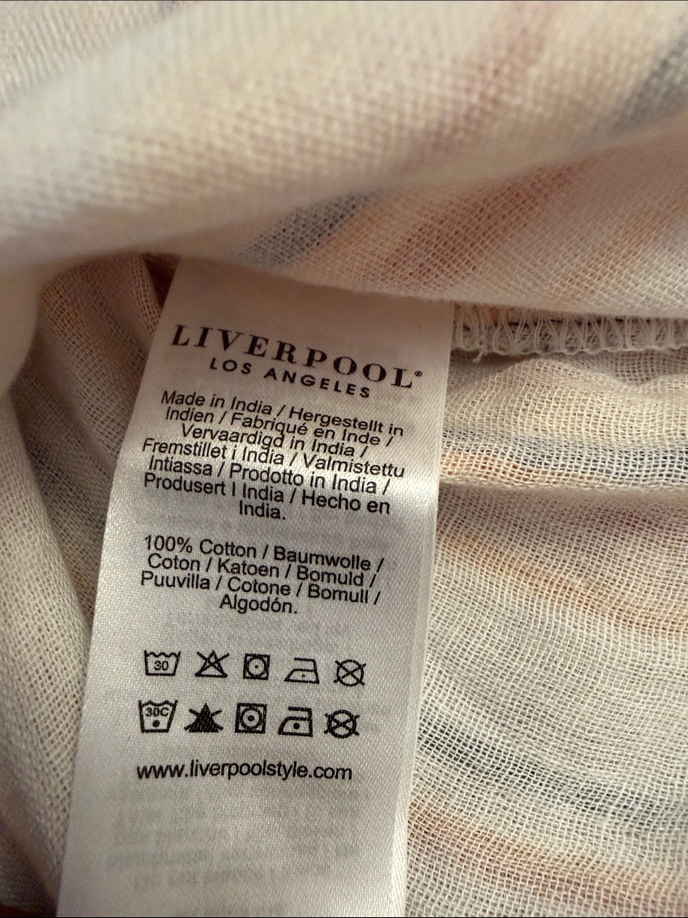 Liverpool Striped V-Neck Frayed-Hem Tunic in Peach, Blue & Cream - Picture 7 of 11